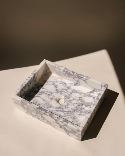 Vasque à poser rectangle Anna en marbre Calacatta