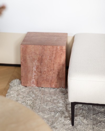 Cube en marbre travertin - Table d'appoint ou table de nuit