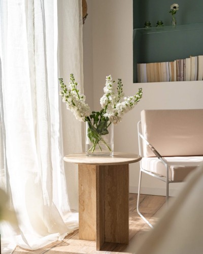 Paola - Table d'appoint ronde travertin Beige
