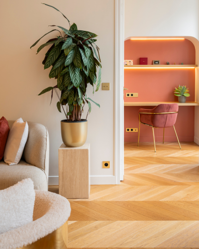 Table colonne en travertin beige - Hauteur 50 cm