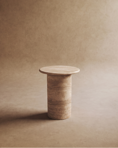 Praia | Sofa side table guéridon in beige travertine