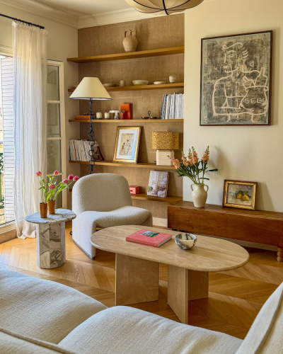 Oblong Coffee Table in Beige Travertine | Maja Model