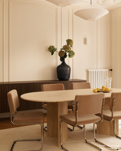 Table à manger en travertin beige 220x100cm | Modèle Maja