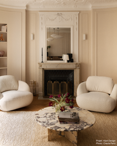 Round coffee table in white Calacatta marble | Model SOPHIA
