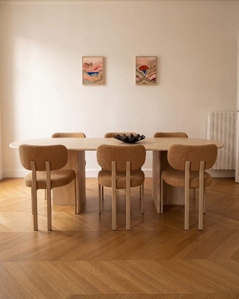 Table à Manger Oblong en Travertin 240x90cm | Modèle Maja pieds en T