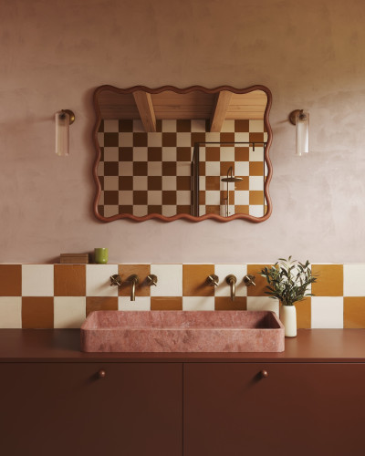 Rose travertine double basin | Anna