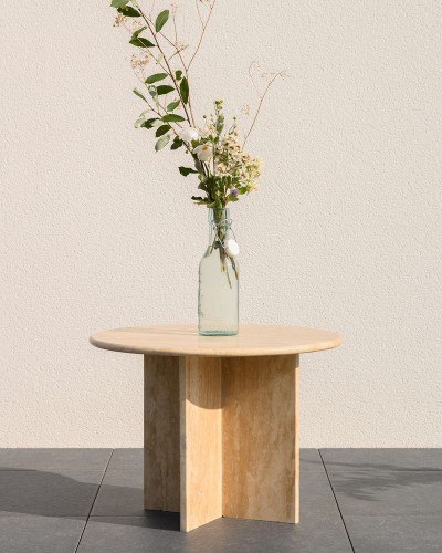 Table basse ronde en marbre travertin - 60cm