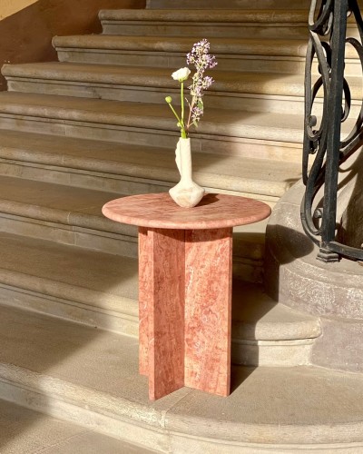 Paola - Table d'appoint ronde travertin Rosé