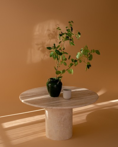 Gaïa - Table basse ronde travertin Beige 80cm