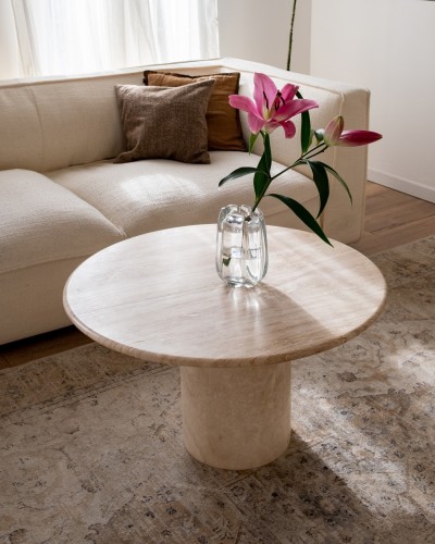Table basse ronde en marbre travertin - 80cm