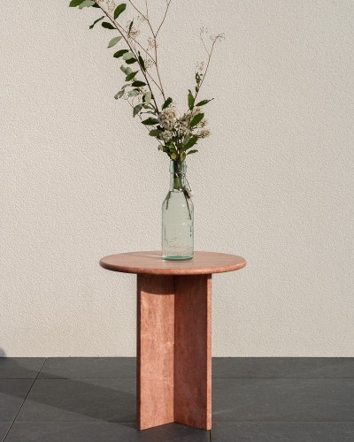 Paola - Table d'appoint ronde travertin Rosé