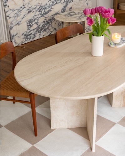 Table à Manger Oblong en Travertin 180x90cm | Modèle Maja