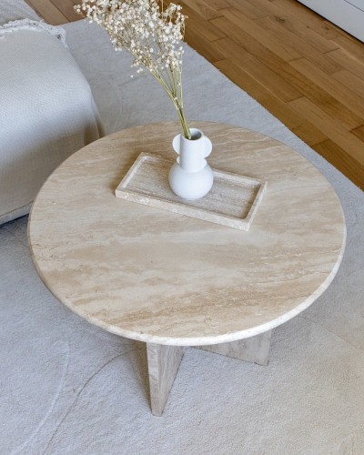 Table basse ronde en marbre travertin - 60cm