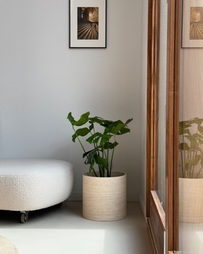 Beige Travertine Planter | Height 32cm